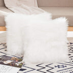 Set of 2 Decorative Faux Fur Throw Pillow Covers, White Fluffy Soft Fuzzy Square Cushion Cover Pillow Case for Sofa, Couch, Chair, Bed, Cafe, 18 X 18 Inches