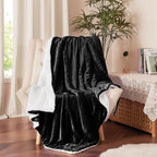 Sherpa Throw Blanket for Couch Sofa - Fuzzy Soft Cozy Blanket for Bed, Fleece Thick Warm Blanket for Winter, Black Fall Winter Throw Blanket, 50X60 Inches