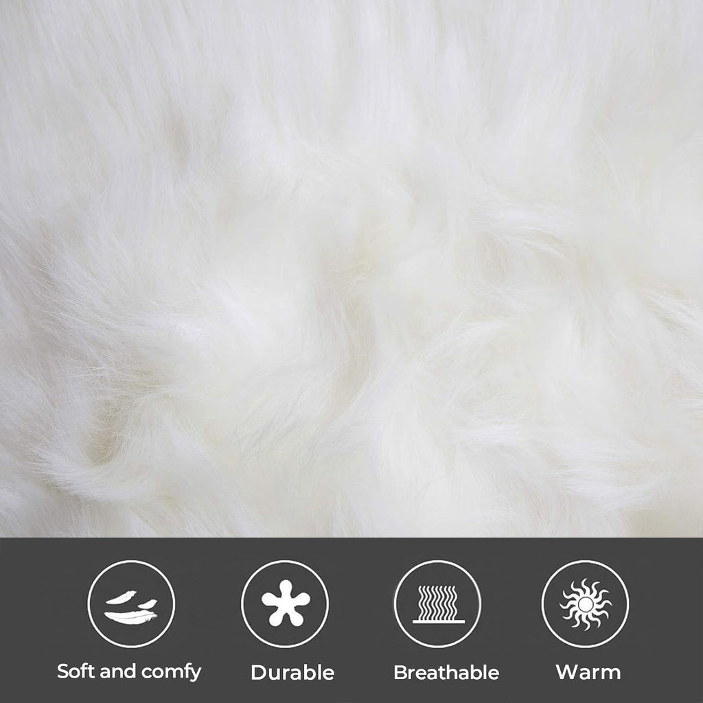 Set of 2 Decorative Faux Fur Throw Pillow Covers, White Fluffy Soft Fuzzy Square Cushion Cover Pillow Case for Sofa, Couch, Chair, Bed, Cafe, 18 X 18 Inches