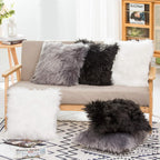 Set of 2 Decorative Faux Fur Throw Pillow Covers, White Fluffy Soft Fuzzy Square Cushion Cover Pillow Case for Sofa, Couch, Chair, Bed, Cafe, 18 X 18 Inches
