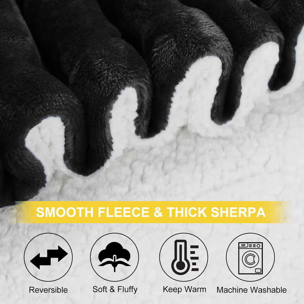 Sherpa Throw Blanket for Couch Sofa - Fuzzy Soft Cozy Blanket for Bed, Fleece Thick Warm Blanket for Winter, Black Fall Winter Throw Blanket, 50X60 Inches
