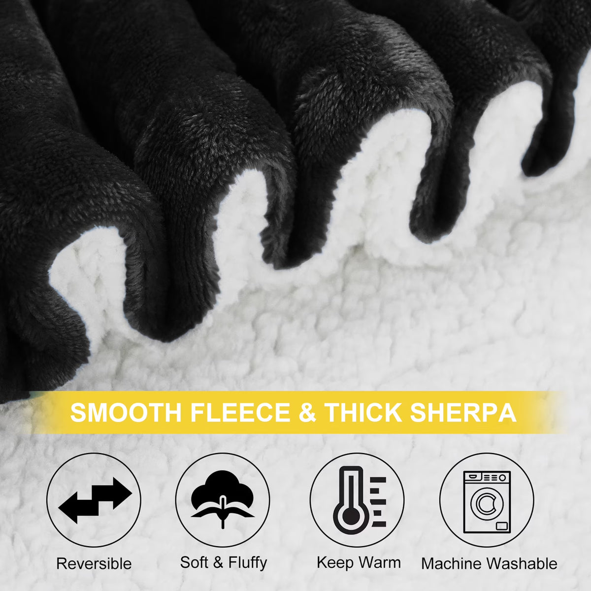 Sherpa Throw Blanket for Couch Sofa - Fuzzy Soft Cozy Blanket for Bed, Fleece Thick Warm Blanket for Winter, Black Fall Winter Throw Blanket, 50X60 Inches