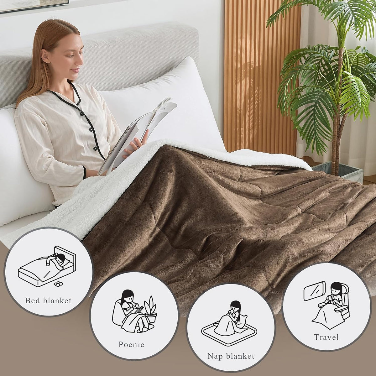 Thick & Warm Sherpa Fleece Blanket Twin Size for Winter Bed