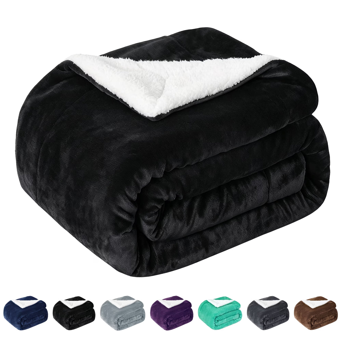 Sherpa Throw Blanket for Couch Sofa - Fuzzy Soft Cozy Blanket for Bed, Fleece Thick Warm Blanket for Winter, Black Fall Winter Throw Blanket, 50X60 Inches