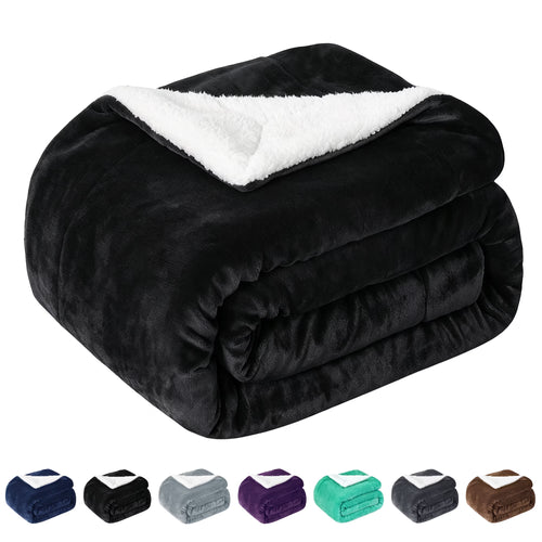Sherpa Throw Blanket for Couch Sofa - Fuzzy Soft Cozy Blanket for Bed, Fleece Thick Warm Blanket for Winter, Black Fall Winter Throw Blanket, 50X60 Inches