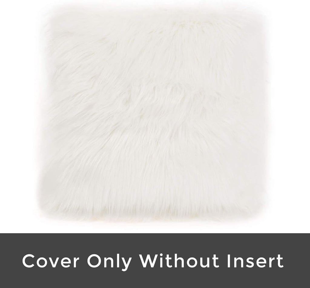 Set of 2 Decorative Faux Fur Throw Pillow Covers, White Fluffy Soft Fuzzy Square Cushion Cover Pillow Case for Sofa, Couch, Chair, Bed, Cafe, 18 X 18 Inches