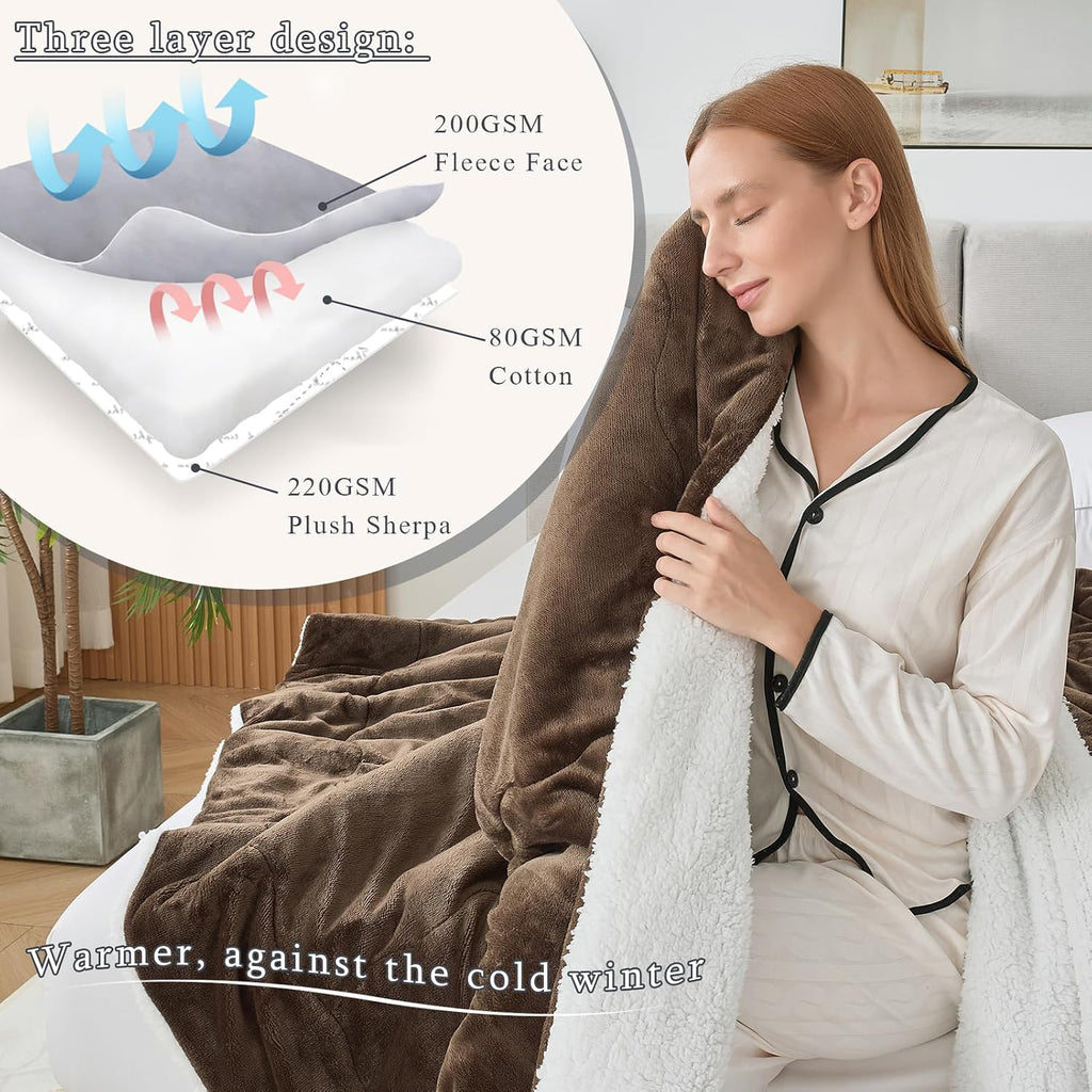 Thick & Warm Sherpa Fleece Blanket Twin Size for Winter Bed