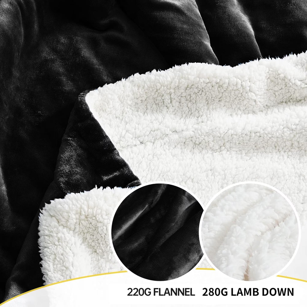Sherpa Throw Blanket for Couch Sofa - Fuzzy Soft Cozy Blanket for Bed, Fleece Thick Warm Blanket for Winter, Black Fall Winter Throw Blanket, 50X60 Inches